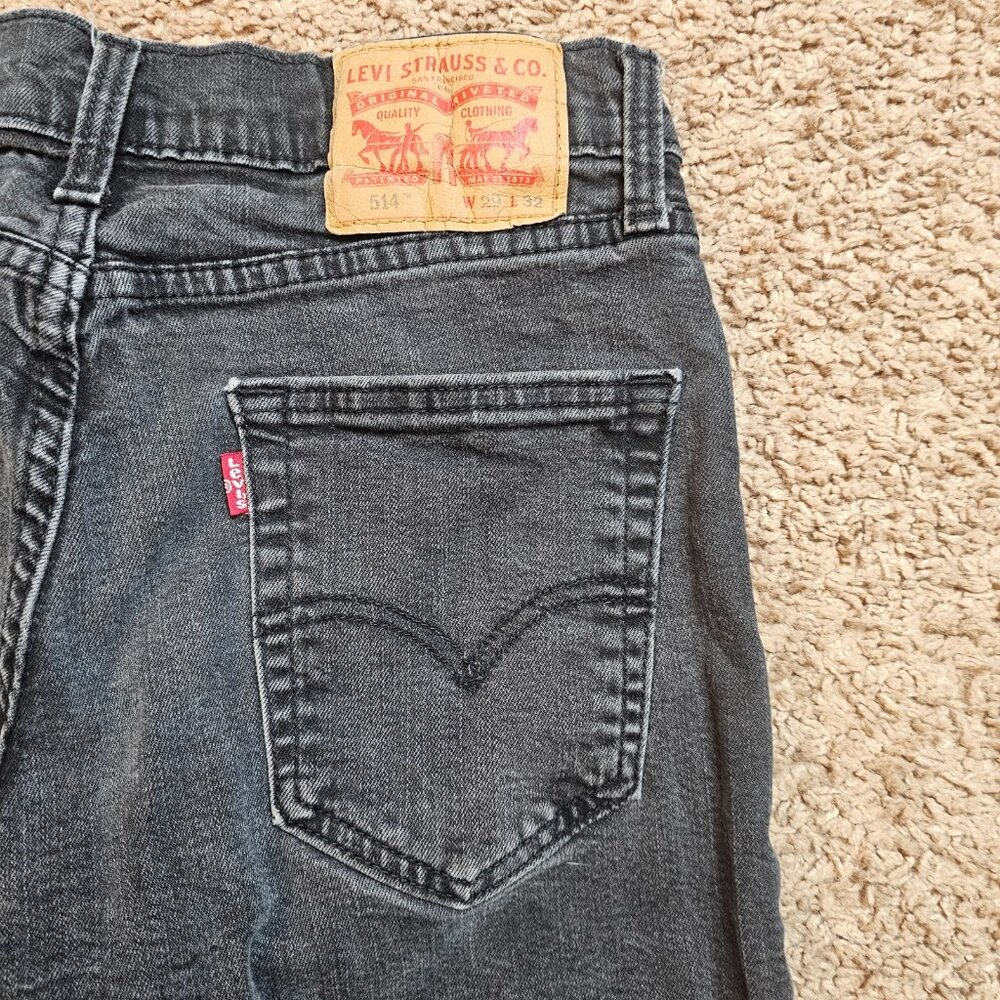 Levis 514 Jeans Mens Tag 29x32 Fit 28x29 Black Straight Denim Dark Wash Stretch - Picture 12 of 13